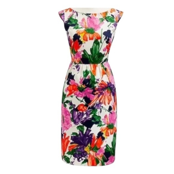 J.Crew Women’s Colorful Floral Cap Sleeves  A-Line Cotton Fitted Mini Dress Sz 2 - Picture 4 of 12